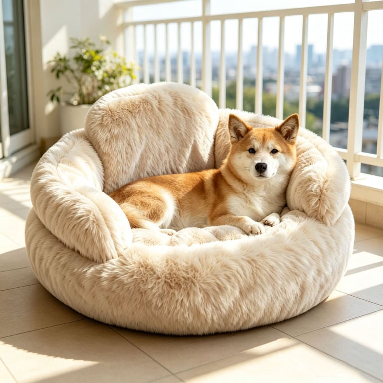 Plush Round Pet Bed with Backrest | Cozy Winter Dog Mat thumbnail 5