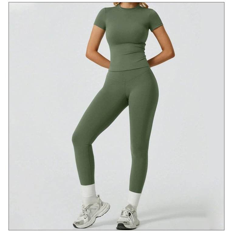 Quick-Drying Yoga Outfit Set | Tight-Fitting Short-Sleeve Top & Long Leggings thumbnail 19