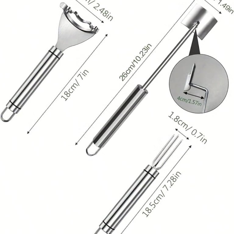 3-Piece Stainless Steel Corn Peeler & Stripper Tool Set | Kernel Remover thumbnail 2
