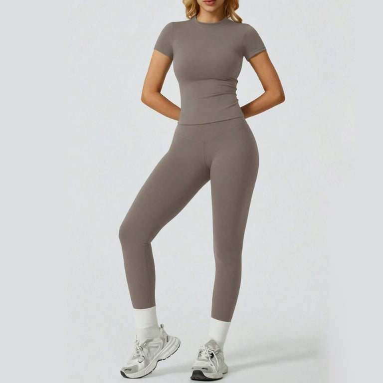 Quick-Drying Yoga Outfit Set | Tight-Fitting Short-Sleeve Top & Long Leggings thumbnail 7