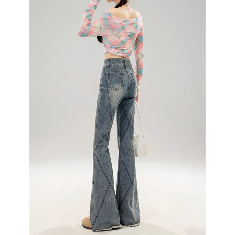 Style Bootcut Jeans Women | American Vintage Diamond Panel Design thumbnail 7
