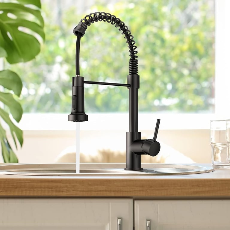 Matt Black Monobloc Kitchen Sink Mixer Tap | Pull-Out Hose Spray thumbnail 2
