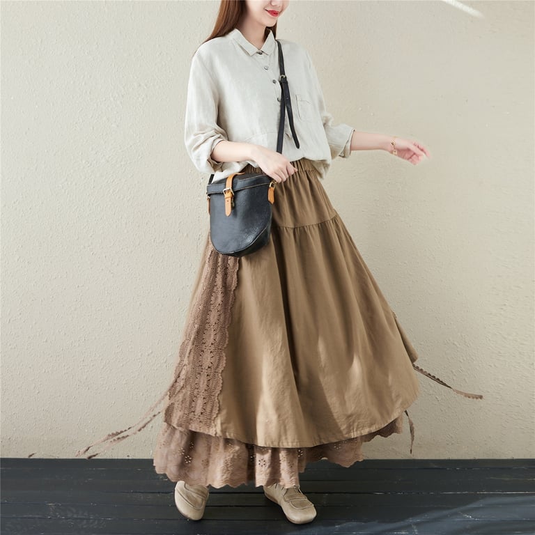 Japanese Linen Lace-Up Skirt | Mori Girl Aesthetic Tiered Design thumbnail 4