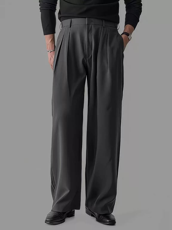 Double-Pleat Wide-Leg Casual Pants for Men | Relaxed Drape Fit thumbnail 8