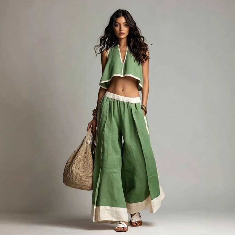 Casual Chic Sleeveless V-Neck Crop Top & Wide-Leg Pants Set thumbnail 9