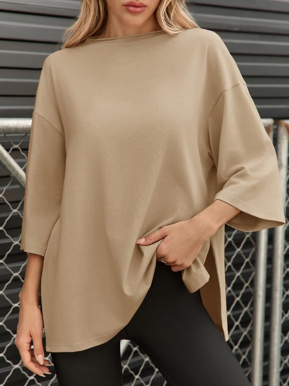 Fisoew Women's Oversized T-Shirt with Side Slits | Loose Fit Gym Tee thumbnail 5