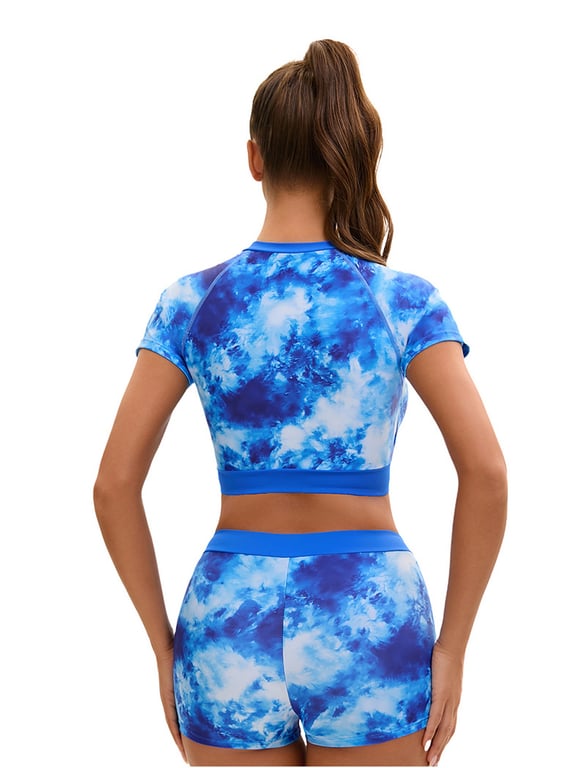 Women's Two-Piece High-Waist Swimsuit | Tie-Dye Crop Top & Shorts thumbnail 9