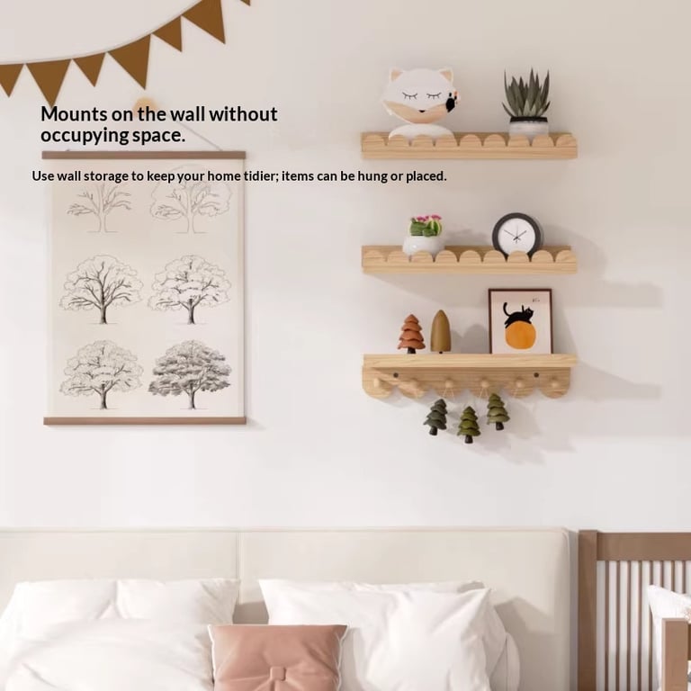 Wall-Mounted Shelf Solid Wood Coat Rack | Modern Home Storage thumbnail 7