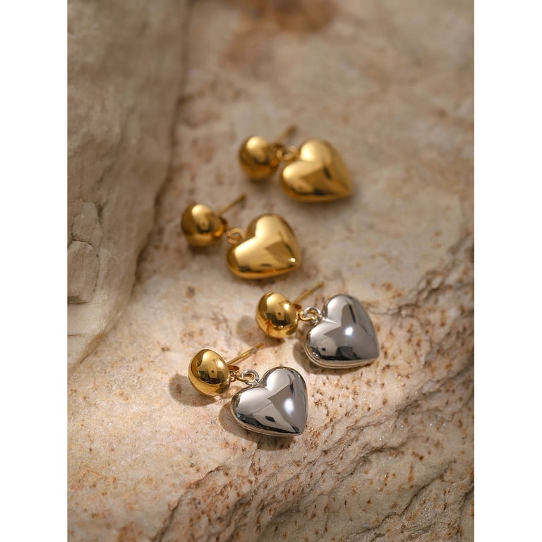 Stainless Steel Heart Stud Earrings for Women | Hypoallergenic thumbnail 5