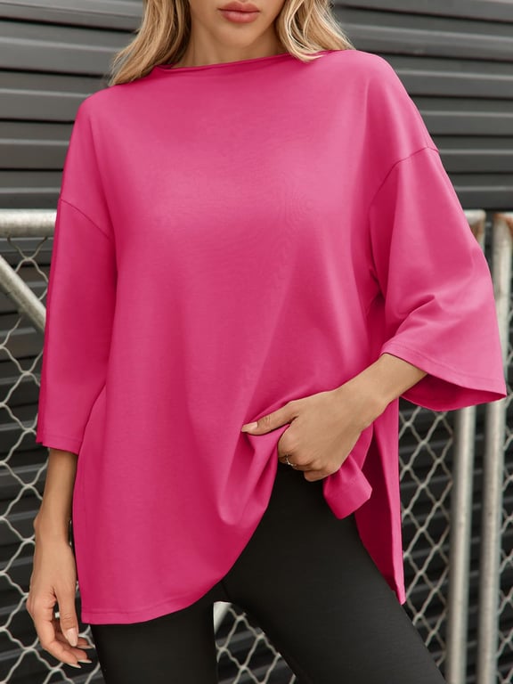 Fisoew Women's Oversized T-Shirt with Side Slits | Loose Fit Gym Tee thumbnail 13