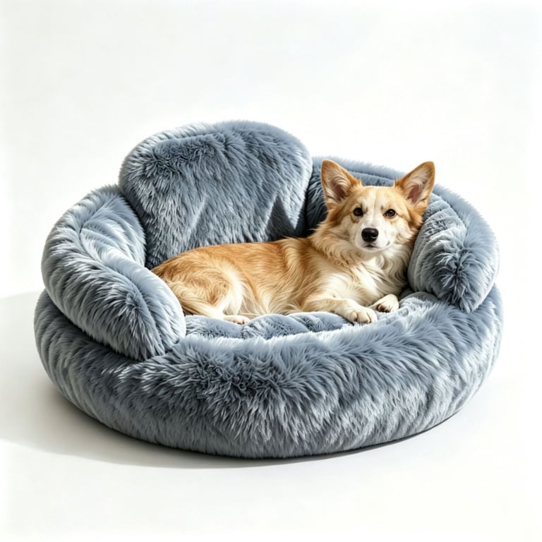 Plush Round Pet Bed with Backrest | Cozy Winter Dog Mat thumbnail 7