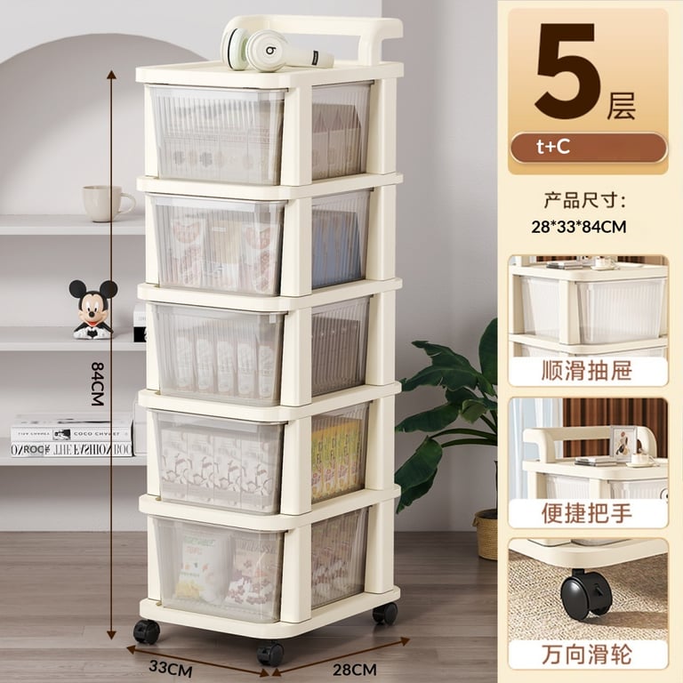 Small Cart Storage Rack for Home & Kitchen | 4-5 Layer Movable Drawer Cabinet thumbnail 1