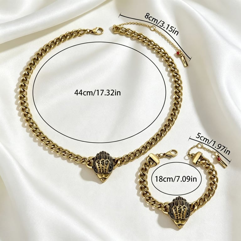 Vintage Antique Eagle Head Necklace Bracelet Set | Women's Home & Kitchen Jewelry thumbnail 7