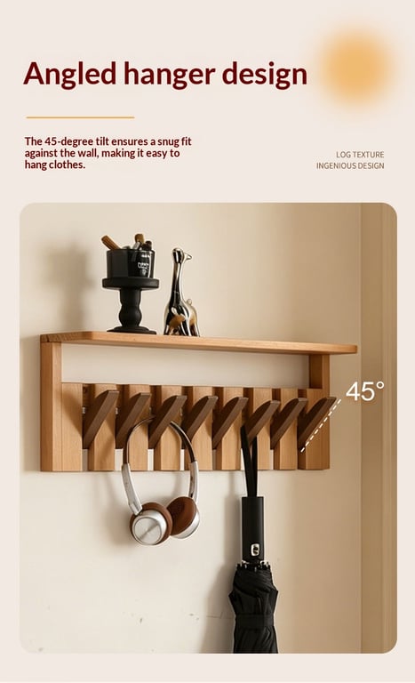 Solid Wood Coat Rack with Piano Keys | Modern Wall Mount Storage thumbnail 15