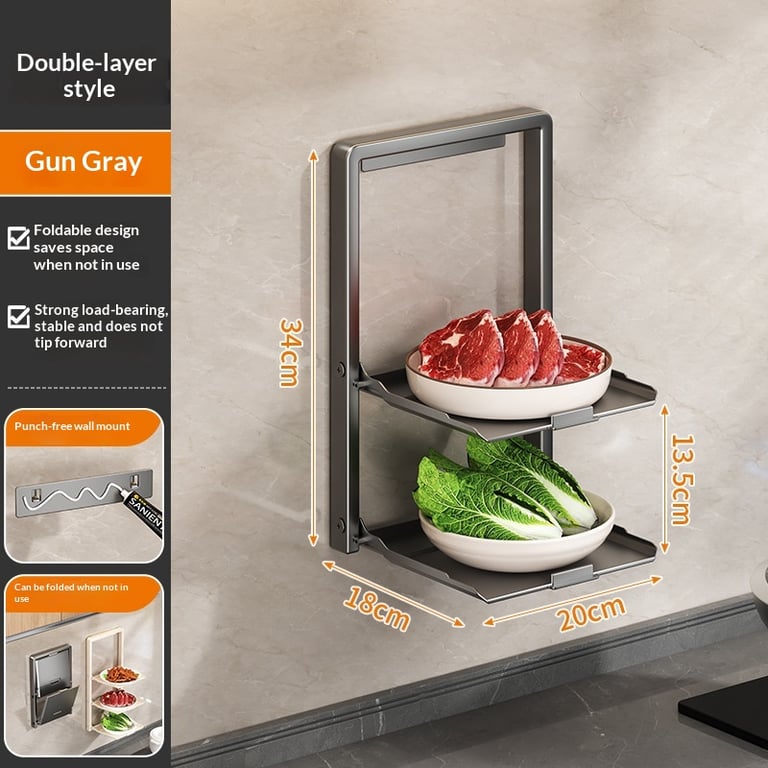 Punch-Free Foldable Kitchen Prep Rack | No-Drill Wall Mount thumbnail 3