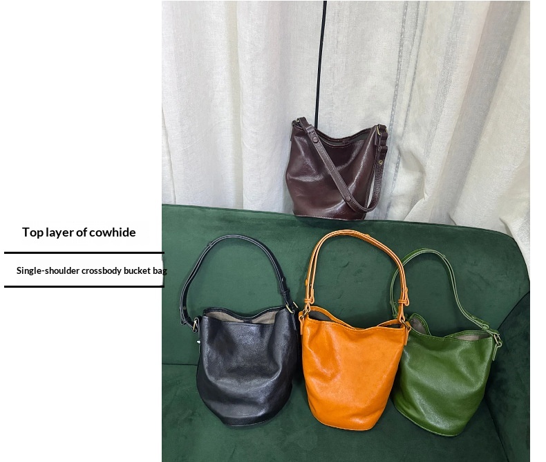 Vegetable-Tanned Leather Crossbody Handbag | Multi-Functional Bucket Bag thumbnail 11