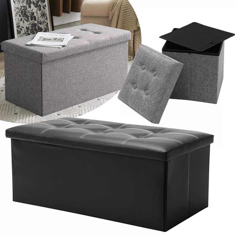 Foldable Storage Ottoman Seat | Button Tufted Bench Toy Box Canada thumbnail 14