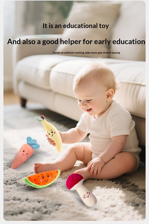 Cartoon Vegetable Fruit Baby Rattle Set | Soft Plush Grasping Toys thumbnail 7