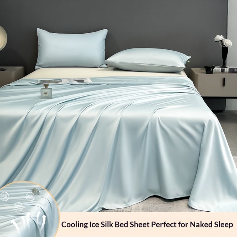 Summer Cooling Ice Silk Bed Sheet Set | Home & Kitchen Luxury Bedding thumbnail 11