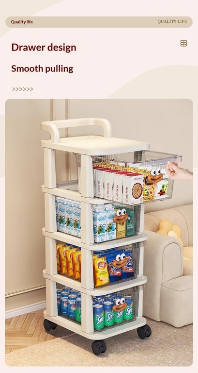 Small Cart Storage Rack for Home & Kitchen | 4-5 Layer Movable Drawer Cabinet thumbnail 19