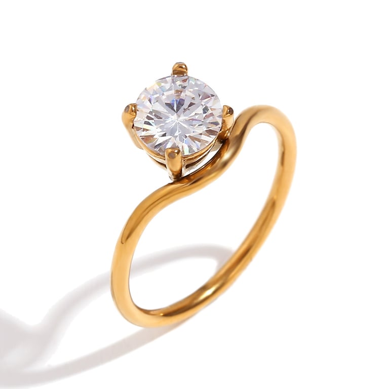 Geometric Zirconia Wave Ring Set | Gold Stainless Steel Band thumbnail 5