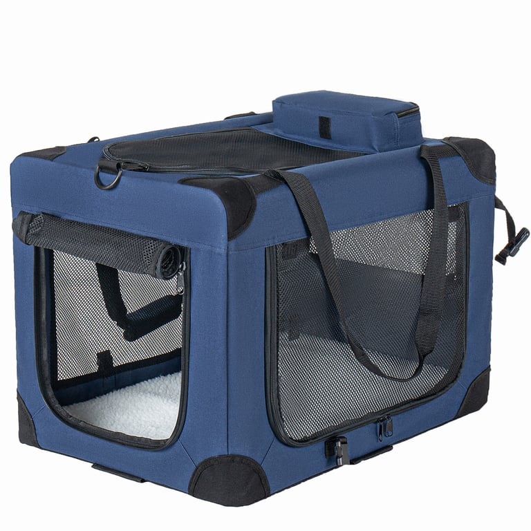 36   Soft Dog Crates Kennel, 3-Door Portable Folding Pet Carrier With Mesh Windows, Straps And Fleece Mat For Dogs, Cats, Rabbits, Meeting The Needs For Indoor, Outdoor, And Travel Use, Dark Blue thumbnail 3