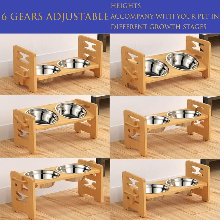 Bamboo Elevated Pet Feeder with Adjustable Height | Dog & Cat Bowl Rack thumbnail 4