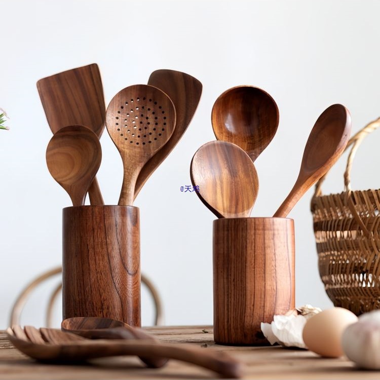 Acacia Wood Cooking Utensil Set with Holder | Natural Kitchen Tools thumbnail 6