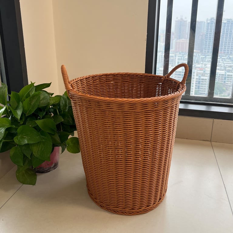Woven Rattan Hand-Braided Laundry Basket | Stylish Storage Bin thumbnail 8