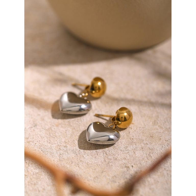 Stainless Steel Heart Stud Earrings for Women | Hypoallergenic thumbnail 4