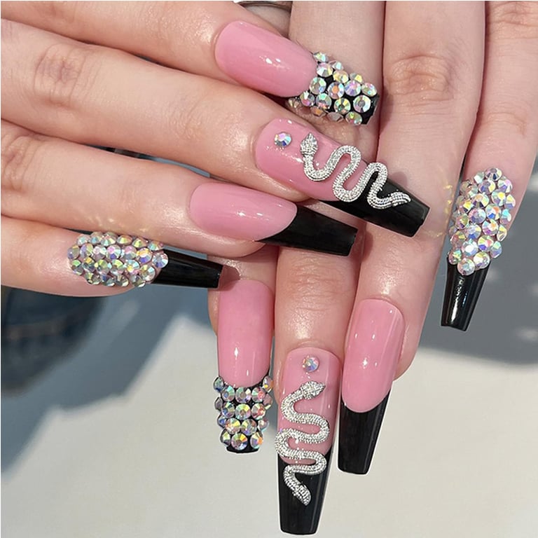 24 PCS Diamond Snake Coffin Press-On Nails | Rhinestone Nail Art thumbnail 10