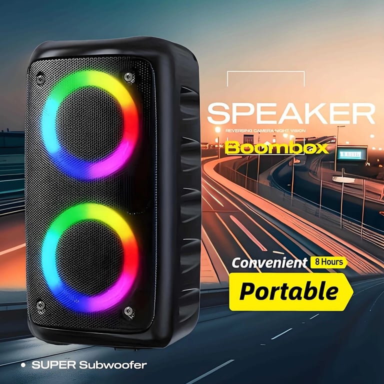 Portable Bluetooth Speaker Sub Woofer Heavy Bass Sound System Party & Mic thumbnail 8