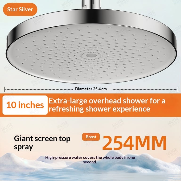 Stainless Steel Pressurized Shower Head 10" | High-Pressure Flow thumbnail 10