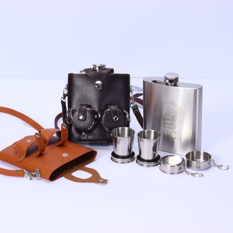 Portable Backpack Flask Sleeve with Telescoping Cups | Leather thumbnail 8