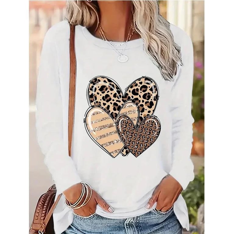 Women's Leopard Print & Bright Heart T-Shirt | Casual Style thumbnail 6