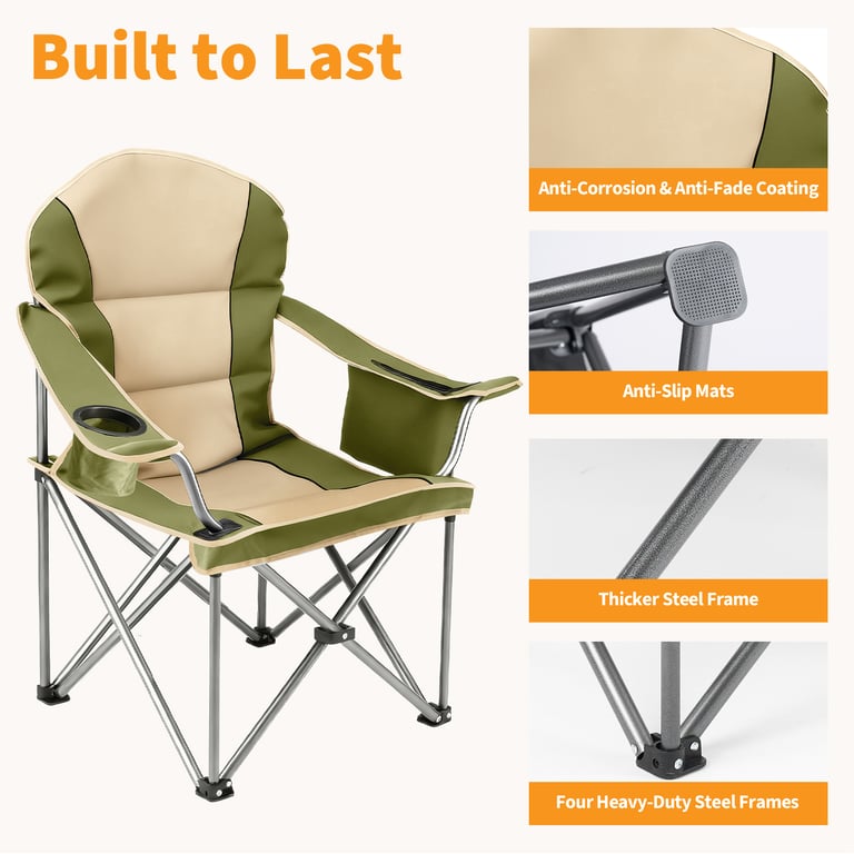 Oversized Camping Folding Chair, Heavy Duty Padded Chair With Cup Holder Storage And Cooler Bag, 5000 LBS Steel Frame, Portable For Outdoor thumbnail 10