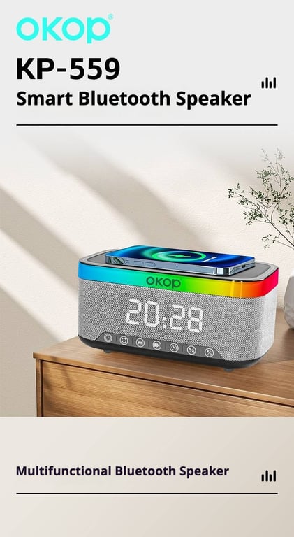 Bedside Alarm Clock with RGB Ambient Light | 15W Wireless Charging & Bluetooth Speaker thumbnail 5
