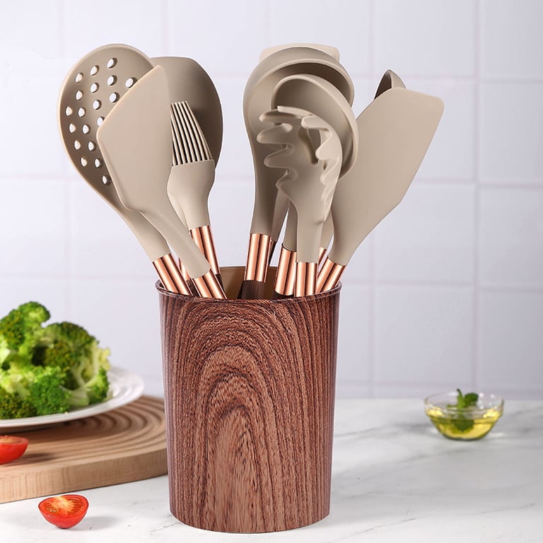 Silicone Wood-Grain Kitchen Utensil Set 12 Pieces Non-Stick Spatula thumbnail 3