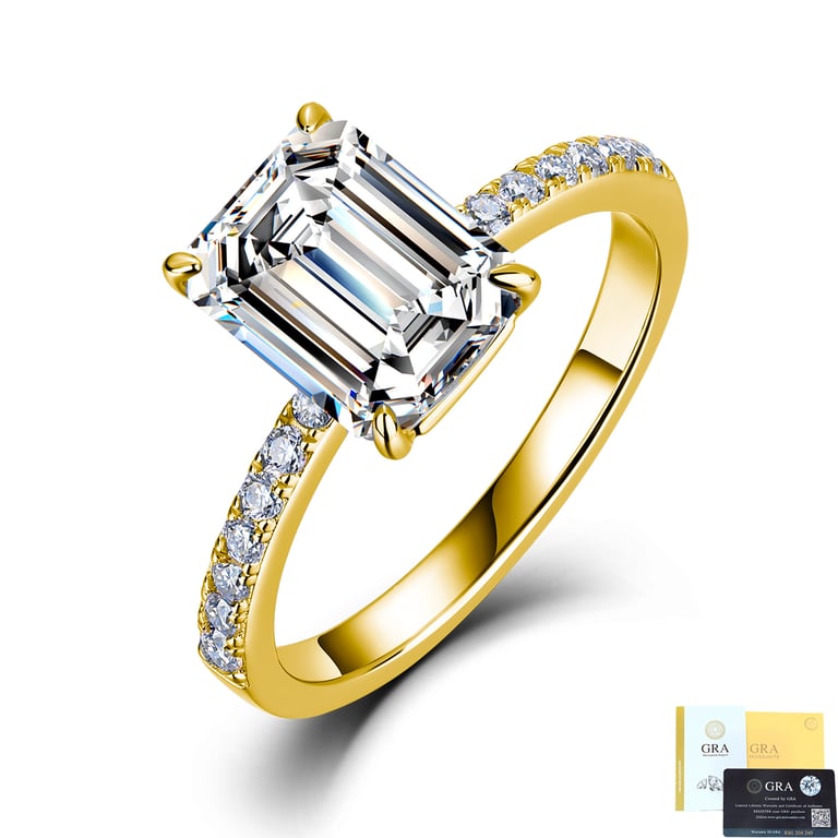 S925 Sterling Silver Four-Claw Moissanite Ring | Emerald-Cut Wedding Band thumbnail 4