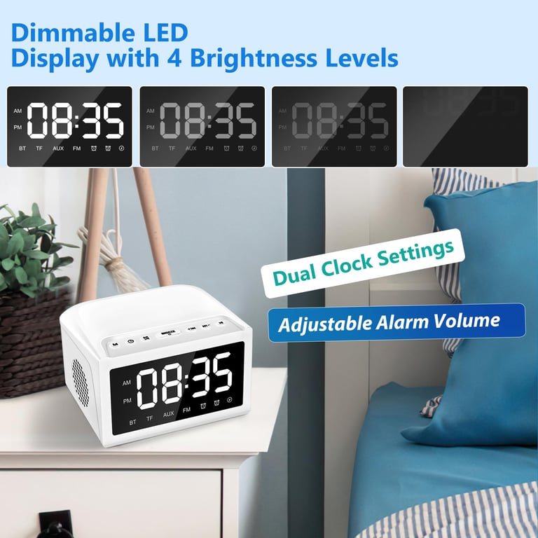 Digital Alarm Clock Radio with Bluetooth Speaker | USB Charging thumbnail 4