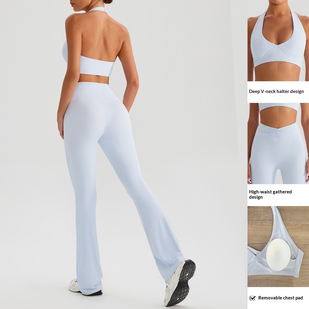 Yoga Sports Halter Bra & Flared Leggings Set | Running Fitness Outfit
